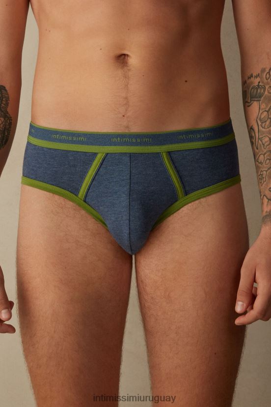 calzoncillos de algodón supima elástico con detalle de logo Intimissimi hombres 129j-denim azul jaspeado/verde V806B859 ropa interior