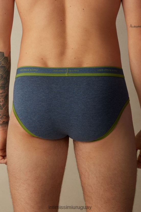 calzoncillos de algodón supima elástico con detalle de logo Intimissimi hombres 129j-denim azul jaspeado/verde V806B859 ropa interior