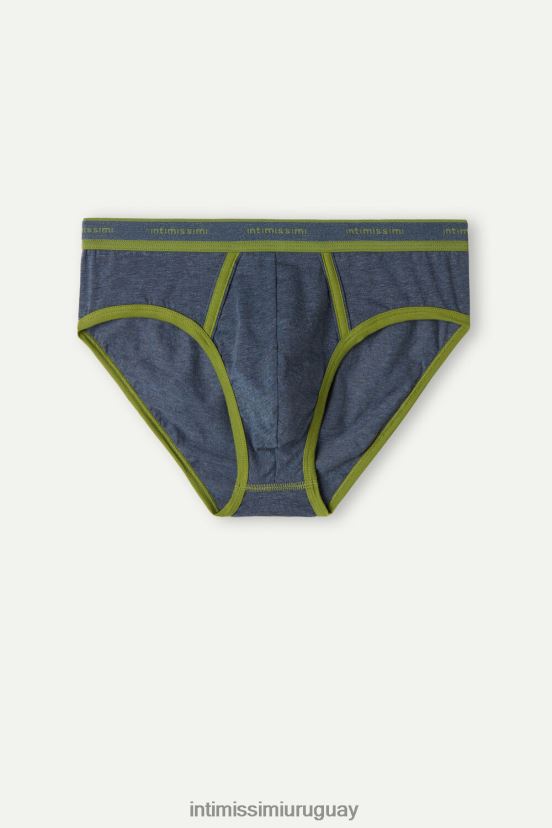 calzoncillos de algodón supima elástico con detalle de logo Intimissimi hombres 129j-denim azul jaspeado/verde V806B859 ropa interior