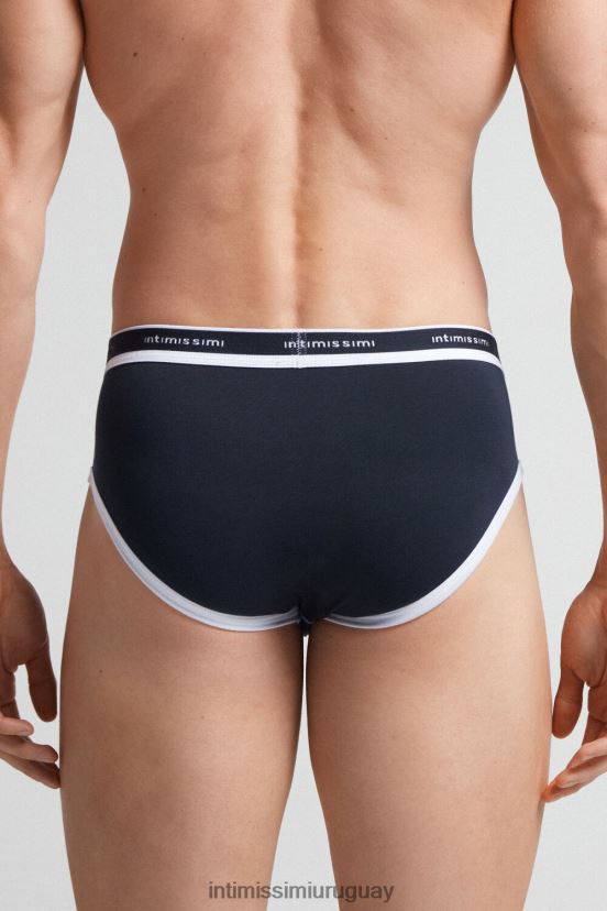 calzoncillos de algodón supima elástico con detalle de logo Intimissimi hombres 3481-azul medianoche/blanco V806B8107 ropa interior