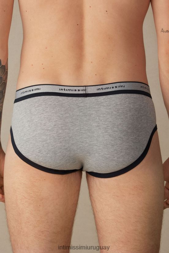 calzoncillos de algodón supima elástico con detalle de logo Intimissimi hombres 387i-mezcla gris claro / azul medianoche V806B8111 ropa interior