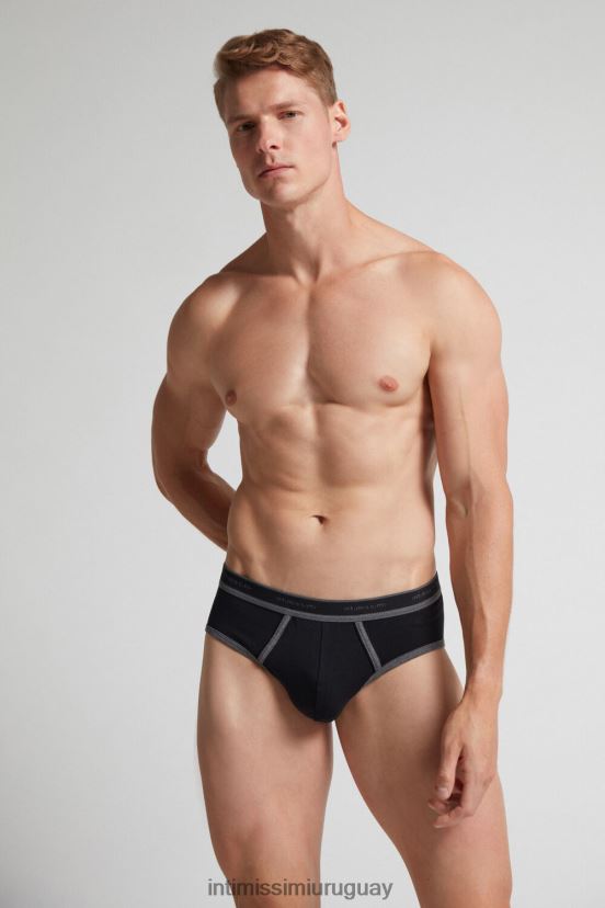 calzoncillos de algodón supima elástico con detalle de logo Intimissimi hombres Mezcla 385i-negro/grafito V806B8112 ropa interior