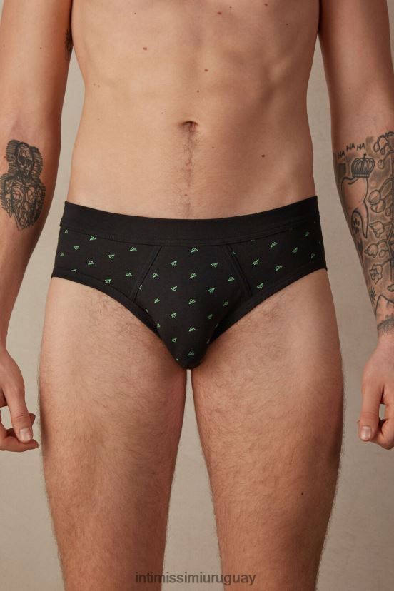 calzoncillos planos de papel de algodón supima elástico Intimissimi hombres 194j-papel plano-impresión negro V806B835 ropa interior