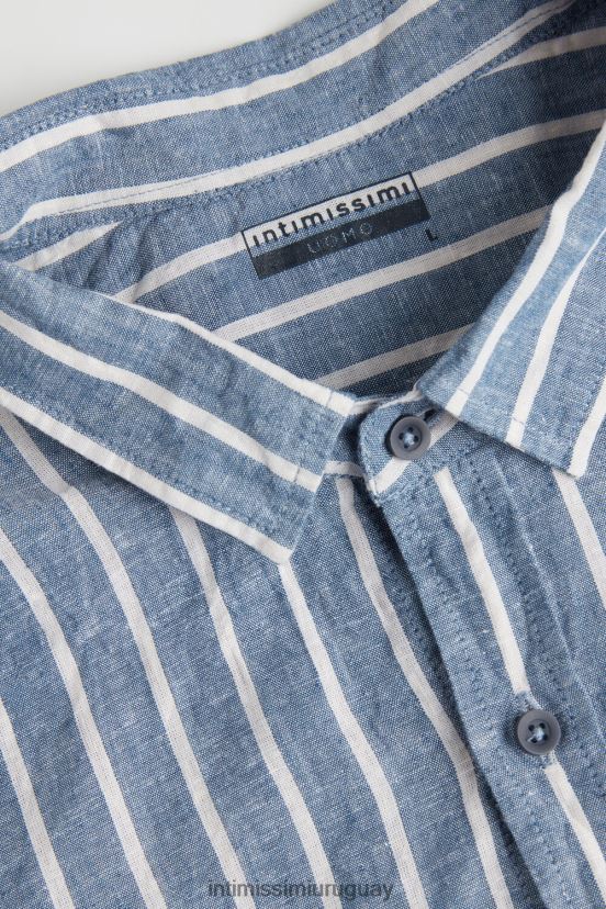 Camisa vaquera azul de lino y algodón a rayas. Intimissimi hombres 292j-denim azul/rayas lino blanco V806B8154 vestir