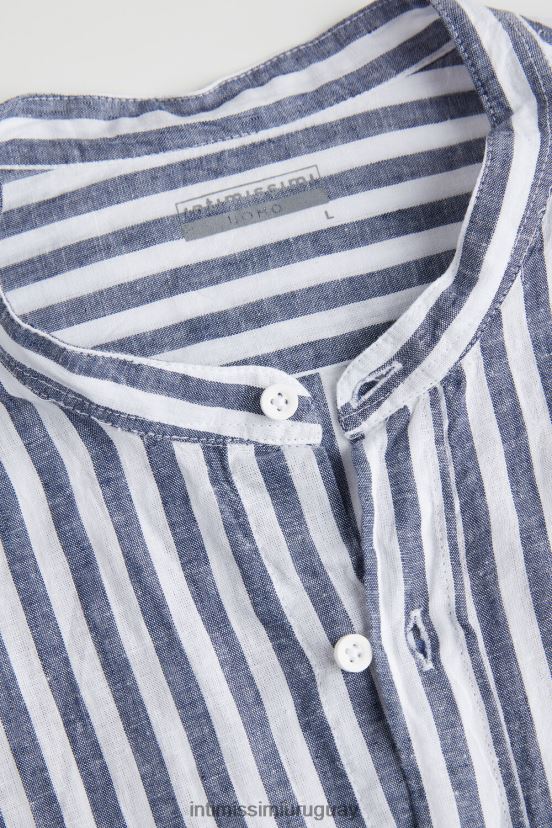 camisa a rayas de lino y algodón con cuello mao Intimissimi hombres 297j-rayas azules blancas V806B8155 vestir