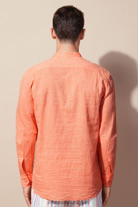 camisa con cuello mao de lino y algodón Intimissimi hombres 293j-naranja V806B8158 vestir