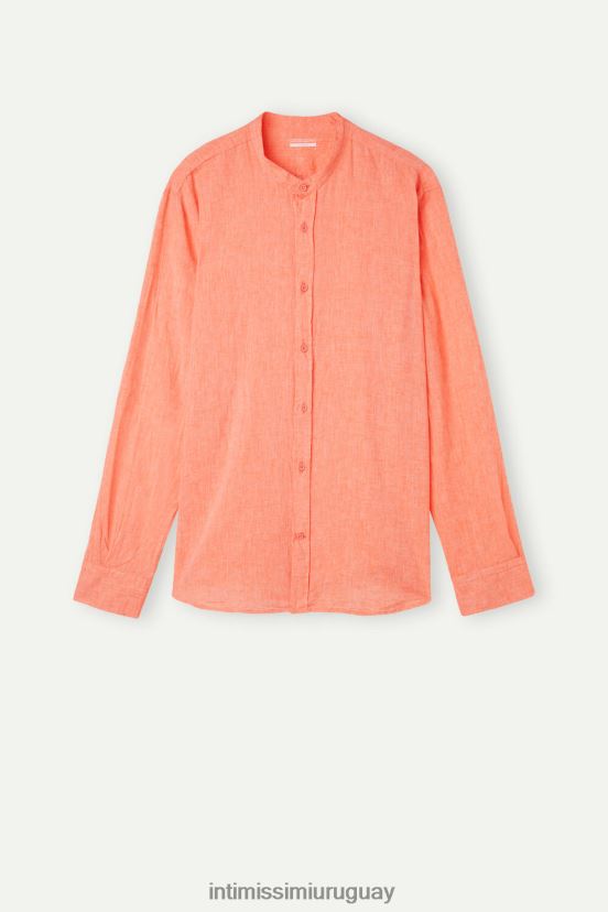 camisa con cuello mao de lino y algodón Intimissimi hombres 293j-naranja V806B8158 vestir