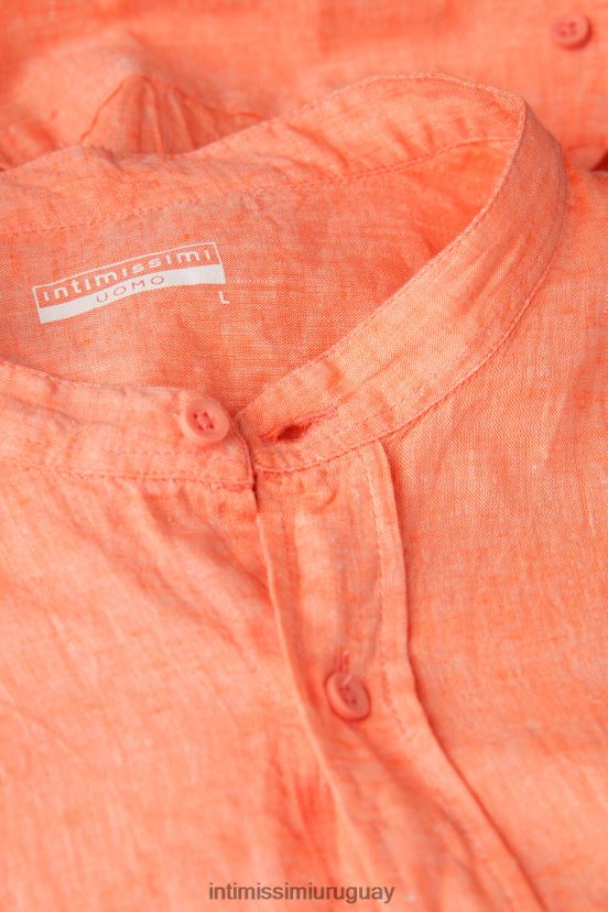 camisa con cuello mao de lino y algodón Intimissimi hombres 293j-naranja V806B8158 vestir