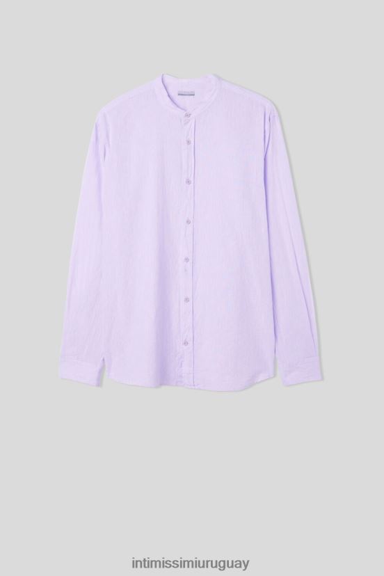 camisa con cuello mao de lino y algodón Intimissimi hombres 294j-lila V806B8156 vestir