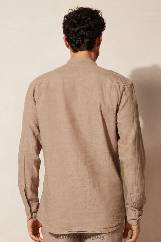 camisa con cuello mao de lino y algodón Intimissimi hombres 295j-tabaco V806B8162 vestir