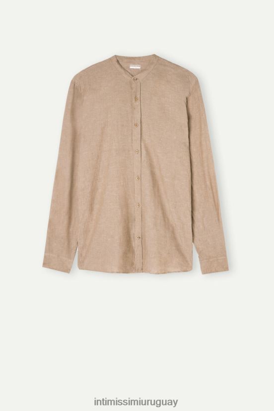 camisa con cuello mao de lino y algodón Intimissimi hombres 295j-tabaco V806B8162 vestir