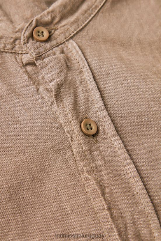 camisa con cuello mao de lino y algodón Intimissimi hombres 295j-tabaco V806B8162 vestir