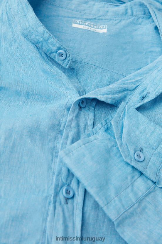 camisa con cuello mao de lino y algodón Intimissimi hombres 296j-azul brillante V806B8169 vestir