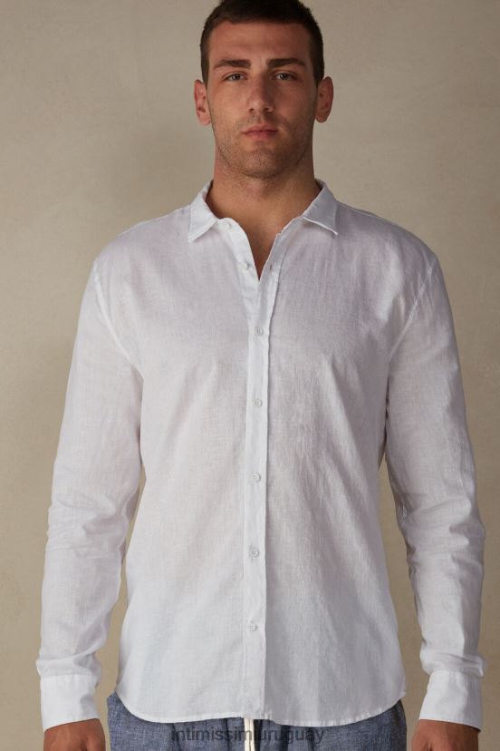 camisa de lino y algodón Intimissimi hombres 001-blanco V806B8210 vestir