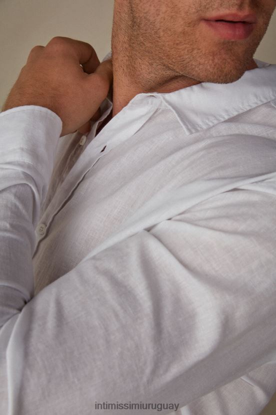 camisa de lino y algodón Intimissimi hombres 001-blanco V806B8210 vestir