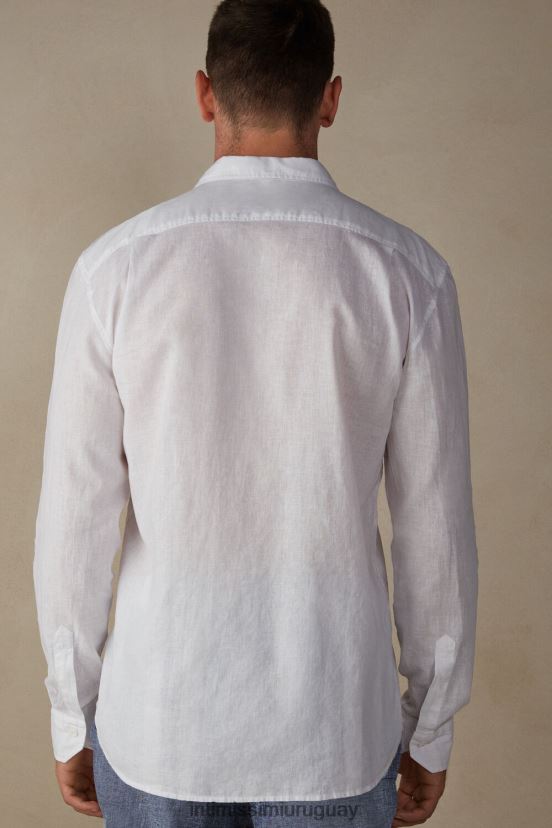 camisa de lino y algodón Intimissimi hombres 001-blanco V806B8210 vestir