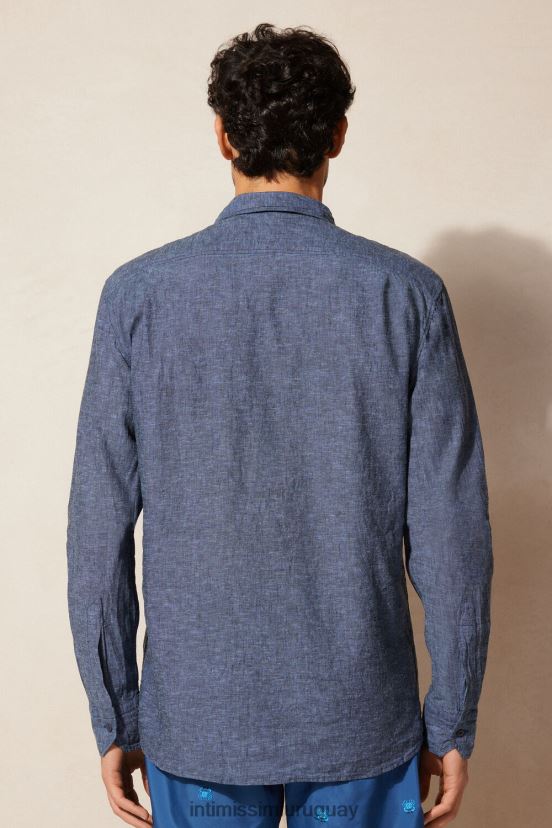 camisa de lino y algodón Intimissimi hombres 288j-azul petróleo V806B8165 vestir