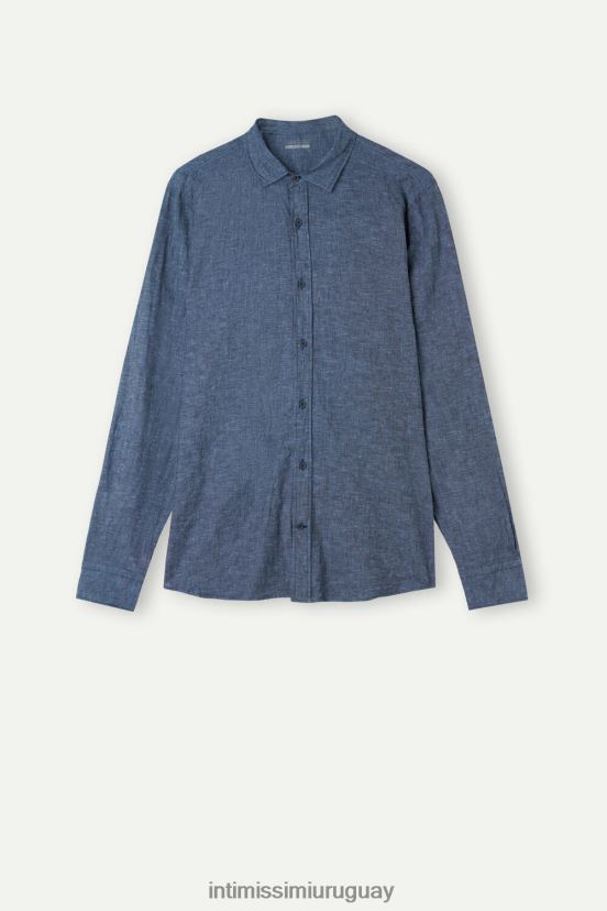 camisa de lino y algodón Intimissimi hombres 288j-azul petróleo V806B8165 vestir