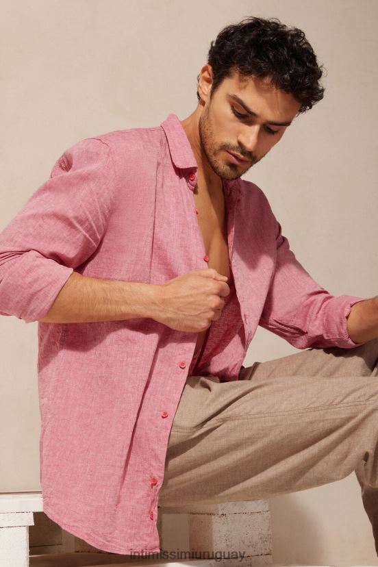 camisa de lino y algodón Intimissimi hombres 290j-rosa oscuro V806B8159 vestir