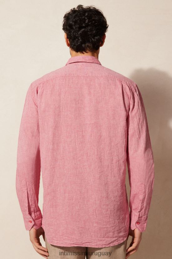 camisa de lino y algodón Intimissimi hombres 290j-rosa oscuro V806B8159 vestir