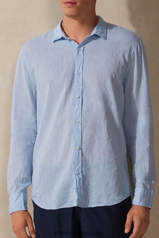 camisa de lino y algodón Intimissimi hombres 979i-azul claro V806B8167 vestir