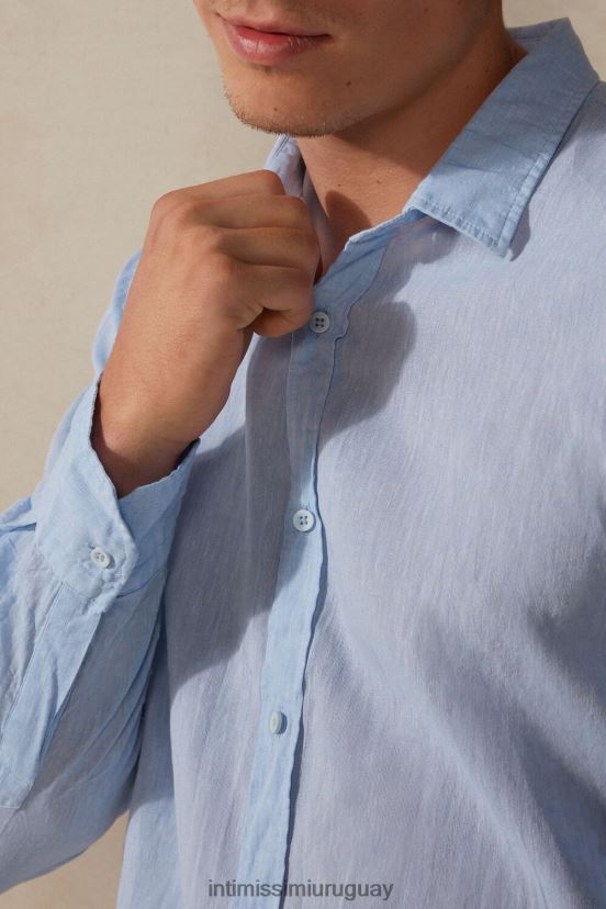 camisa de lino y algodón Intimissimi hombres 979i-azul claro V806B8167 vestir