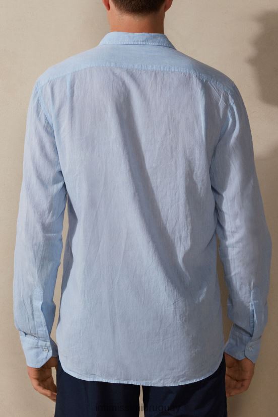 camisa de lino y algodón Intimissimi hombres 979i-azul claro V806B8167 vestir