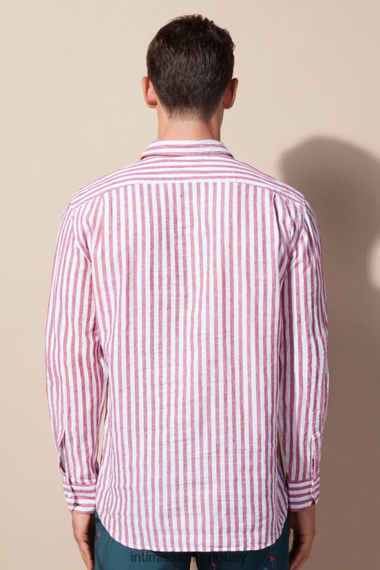 camisa de lino y algodón a rayas blancas/rojas Intimissimi hombres 291j-rayas rojas blancas V806B8157 vestir