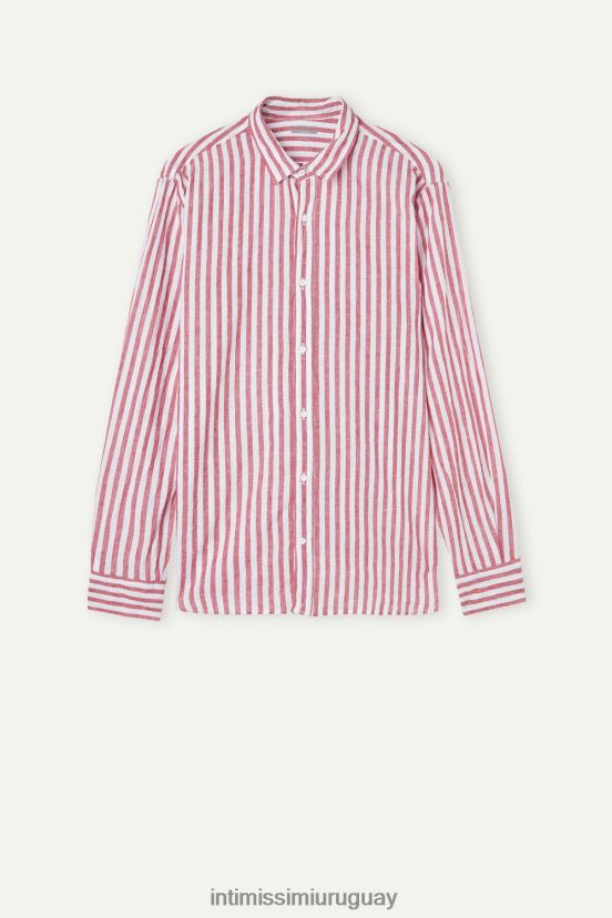 camisa de lino y algodón a rayas blancas/rojas Intimissimi hombres 291j-rayas rojas blancas V806B8157 vestir