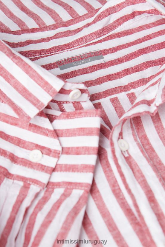 camisa de lino y algodón a rayas blancas/rojas Intimissimi hombres 291j-rayas rojas blancas V806B8157 vestir