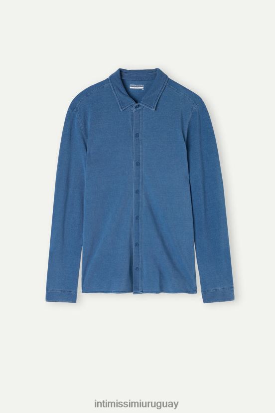 camisa de piqué de algodón colección lavada Intimissimi hombres 041j-mezcla azul denim V806B8206 vestir