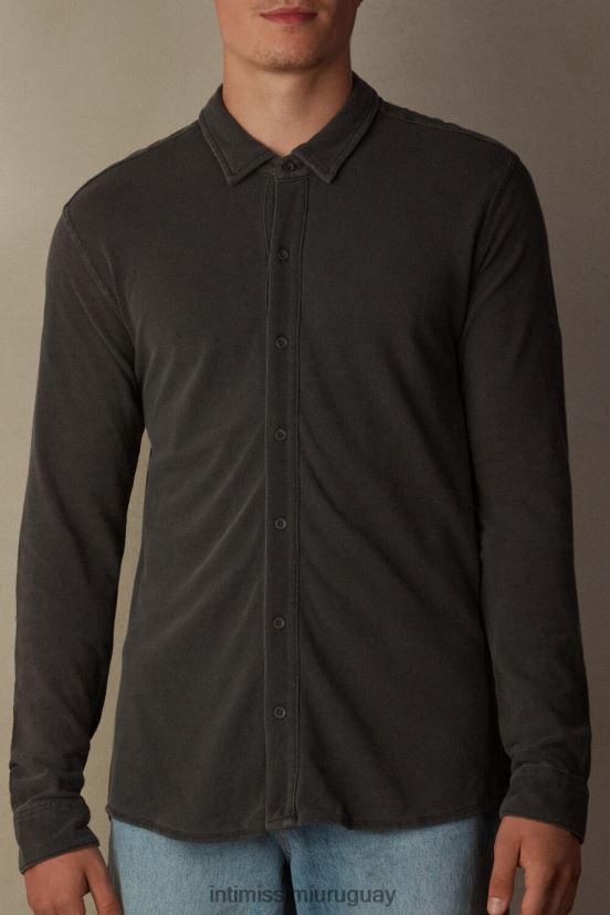 camisa de piqué de algodón colección lavada Intimissimi hombres 042j-gris lavado V806B8205 vestir