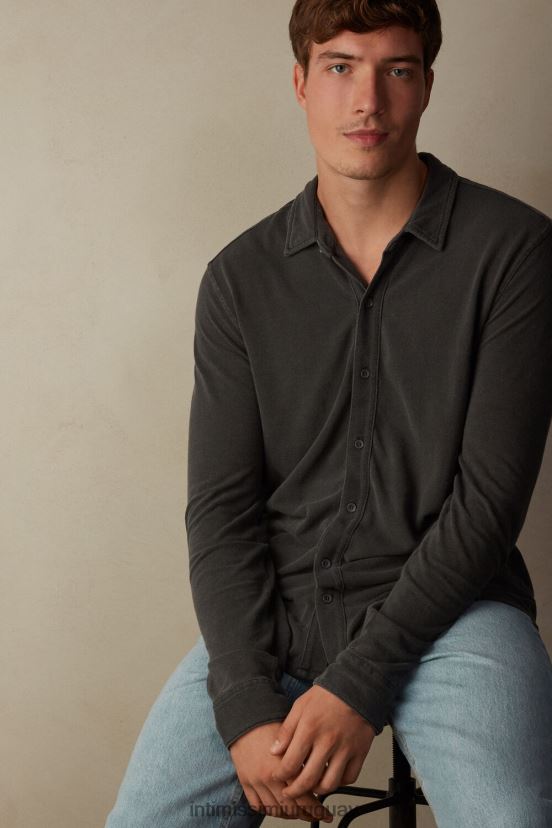 camisa de piqué de algodón colección lavada Intimissimi hombres 042j-gris lavado V806B8205 vestir