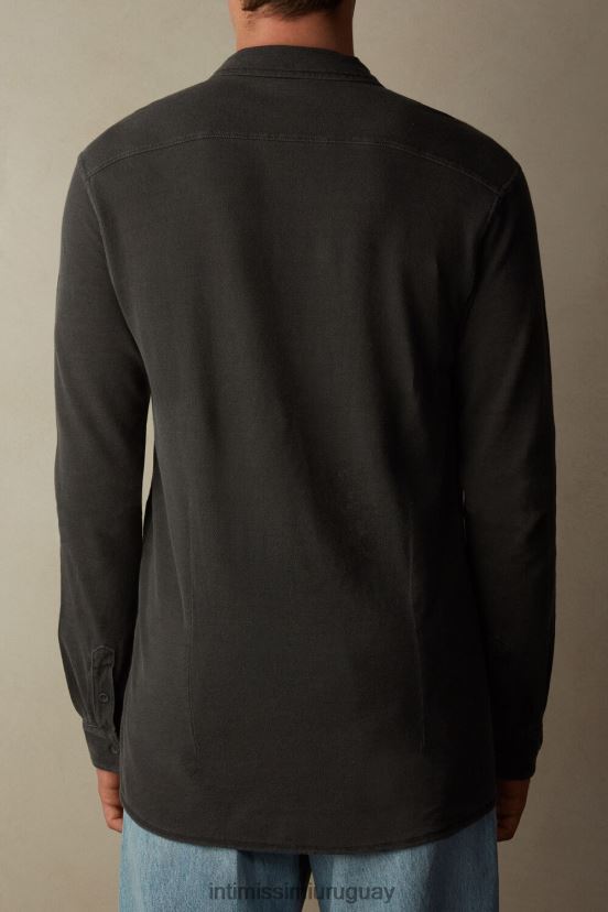 camisa de piqué de algodón colección lavada Intimissimi hombres 042j-gris lavado V806B8205 vestir