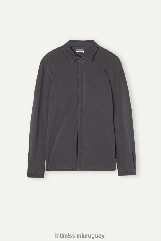 camisa de piqué de algodón colección lavada Intimissimi hombres 042j-gris lavado V806B8205 vestir
