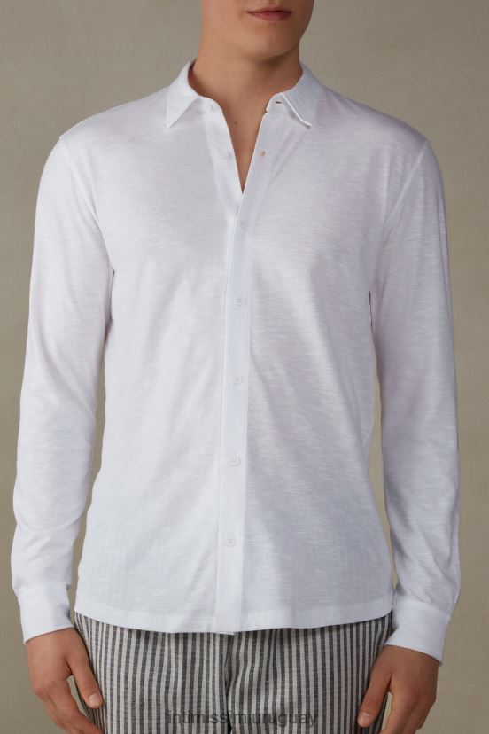 camisa flameada de algodón de manga larga Intimissimi hombres 001-blanco V806B8214 vestir