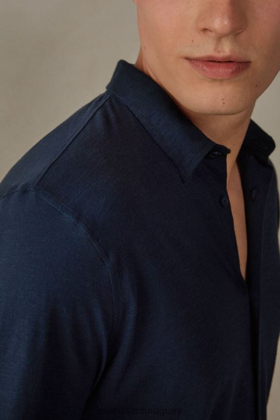 camisa flameada de algodón de manga larga Intimissimi hombres 800-azul medianoche V806B8213 vestir