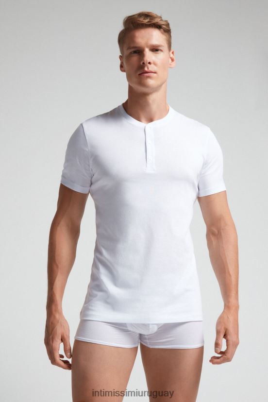 camisa de algodón supima de manga corta Intimissimi hombres 001-blanco V806B8234 vestir