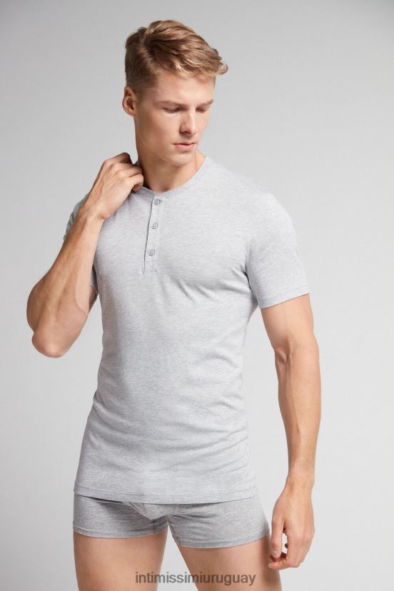 camisa de algodón supima de manga corta Intimissimi hombres 031-mezcla gris claro V806B8233 vestir