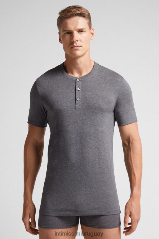 camisa de algodón supima de manga corta Intimissimi hombres 5227-gris carbón melange V806B8232 vestir