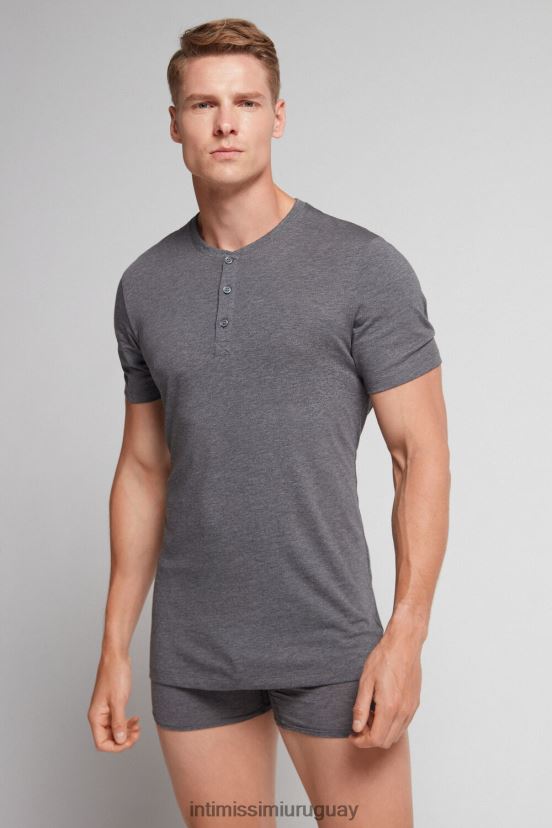 camisa de algodón supima de manga corta Intimissimi hombres 5227-gris carbón melange V806B8232 vestir