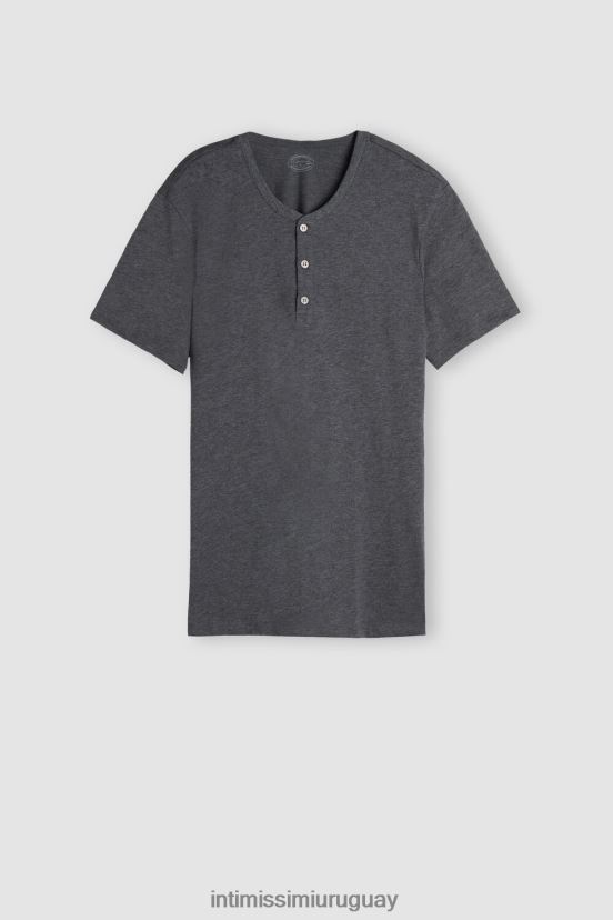 camisa de algodón supima de manga corta Intimissimi hombres 5227-gris carbón melange V806B8232 vestir