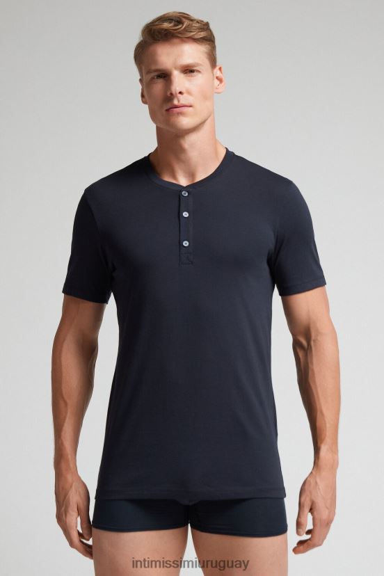 camisa de algodón supima de manga corta Intimissimi hombres 800-azul medianoche V806B8235 vestir