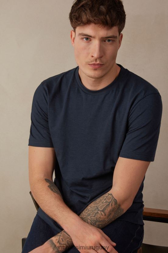 camiseta de algodón flameado Intimissimi hombres 800-azul medianoche V806B8192 vestir