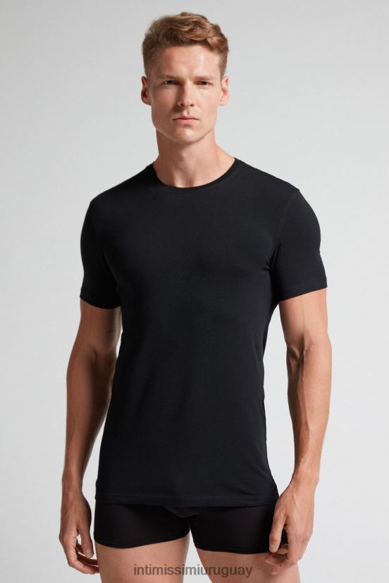 camiseta de algodón supima elástico Intimissimi hombres 019-negro V806B8285 vestir