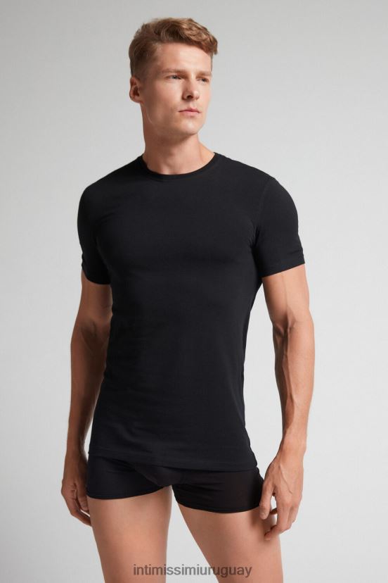 camiseta de algodón supima elástico Intimissimi hombres 019-negro V806B8285 vestir