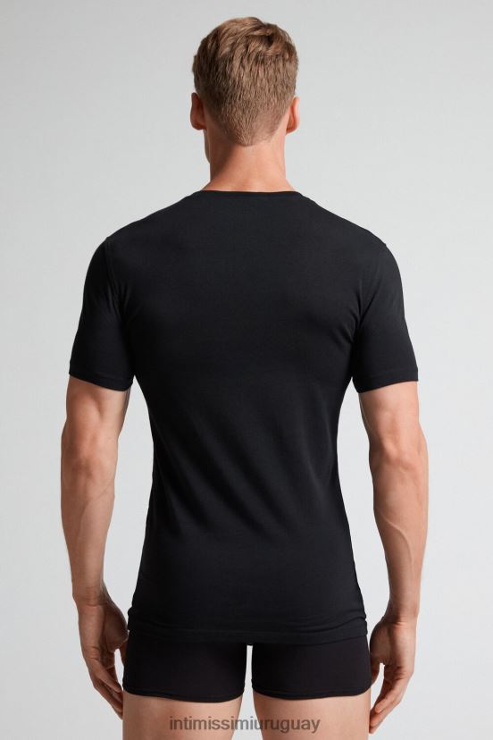 camiseta de algodón supima elástico Intimissimi hombres 019-negro V806B8285 vestir