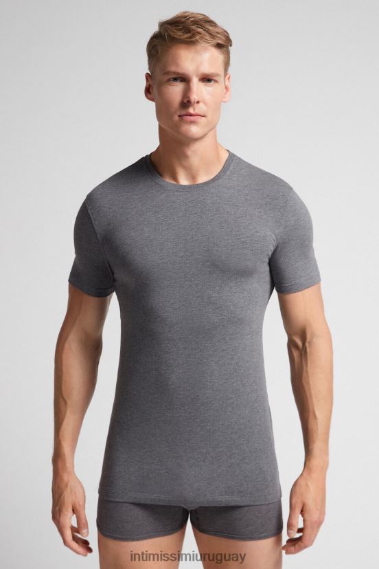 camiseta de algodón supima elástico Intimissimi hombres 5227-gris carbón melange V806B8269 vestir