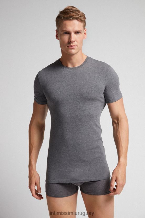 camiseta de algodón supima elástico Intimissimi hombres 5227-gris carbón melange V806B8269 vestir