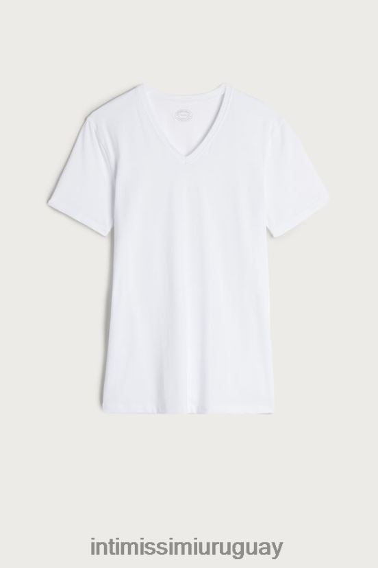 camiseta de algodón supima elástico con cuello en v Intimissimi hombres 001-blanco V806B8287 vestir